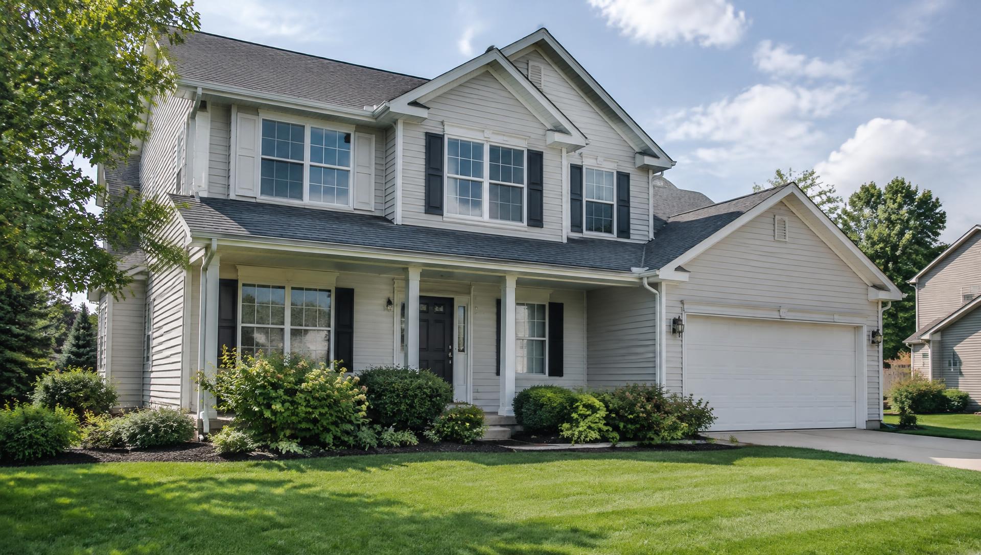 Two-story suburban home with clean exterior windows on a sunny day